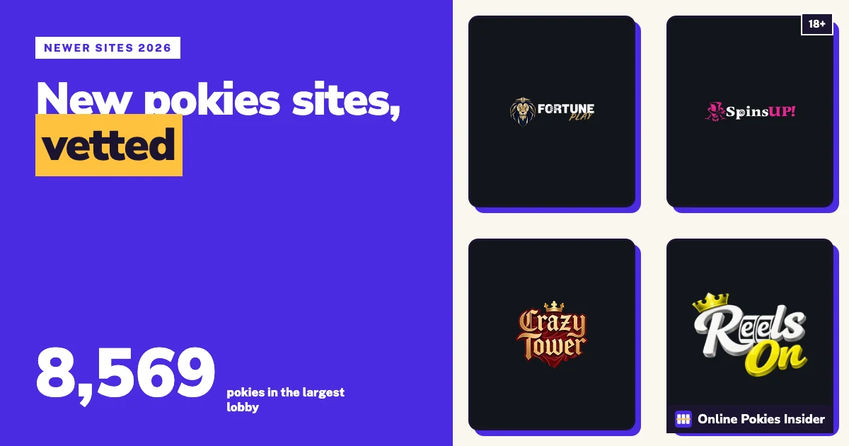Colourful cover: new online pokies sites in Australia for 2026 with FortunePlay, SpinsUp, CrazyTower and ReelsOn logos